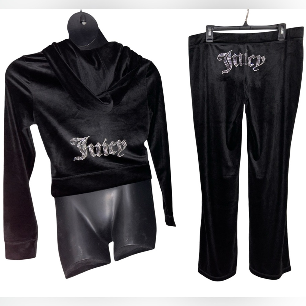 JUICY COUTURE BLACK LIQUORICE OG BLING RHINESTONE VELOUR TRACKSUIT SWEATSUIT NWT